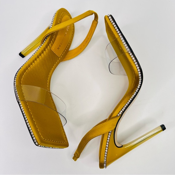 Good American Yellow Satin Lucite Slingback Square Toe Rhinestones Sandals Sz9 - Picture 4 of 16